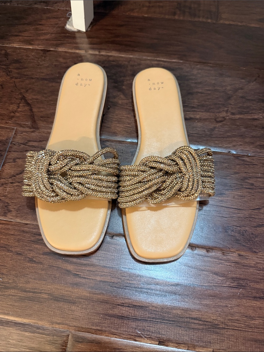 a new day Metallic Gold Knotted Slide Sandals